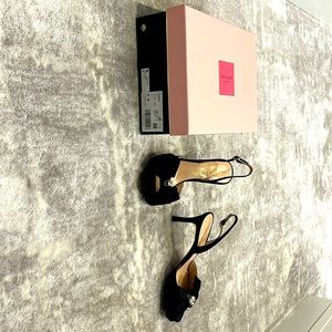 NWT Gorgeous black satin Kate Spade sling back heels.